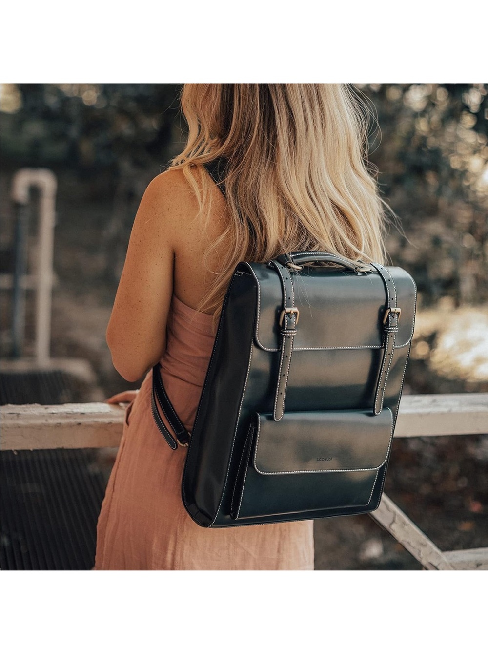 Ecosusi NEW Vintage Green Laptop Backpack PU Leather - Picture 4 of 11